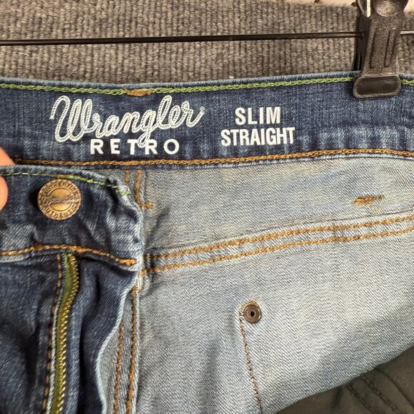 Wrangler Retro Slim Straight Jeans Men's 38X36 Blue Denim Western Cowboy READ - Picture 6 of 10